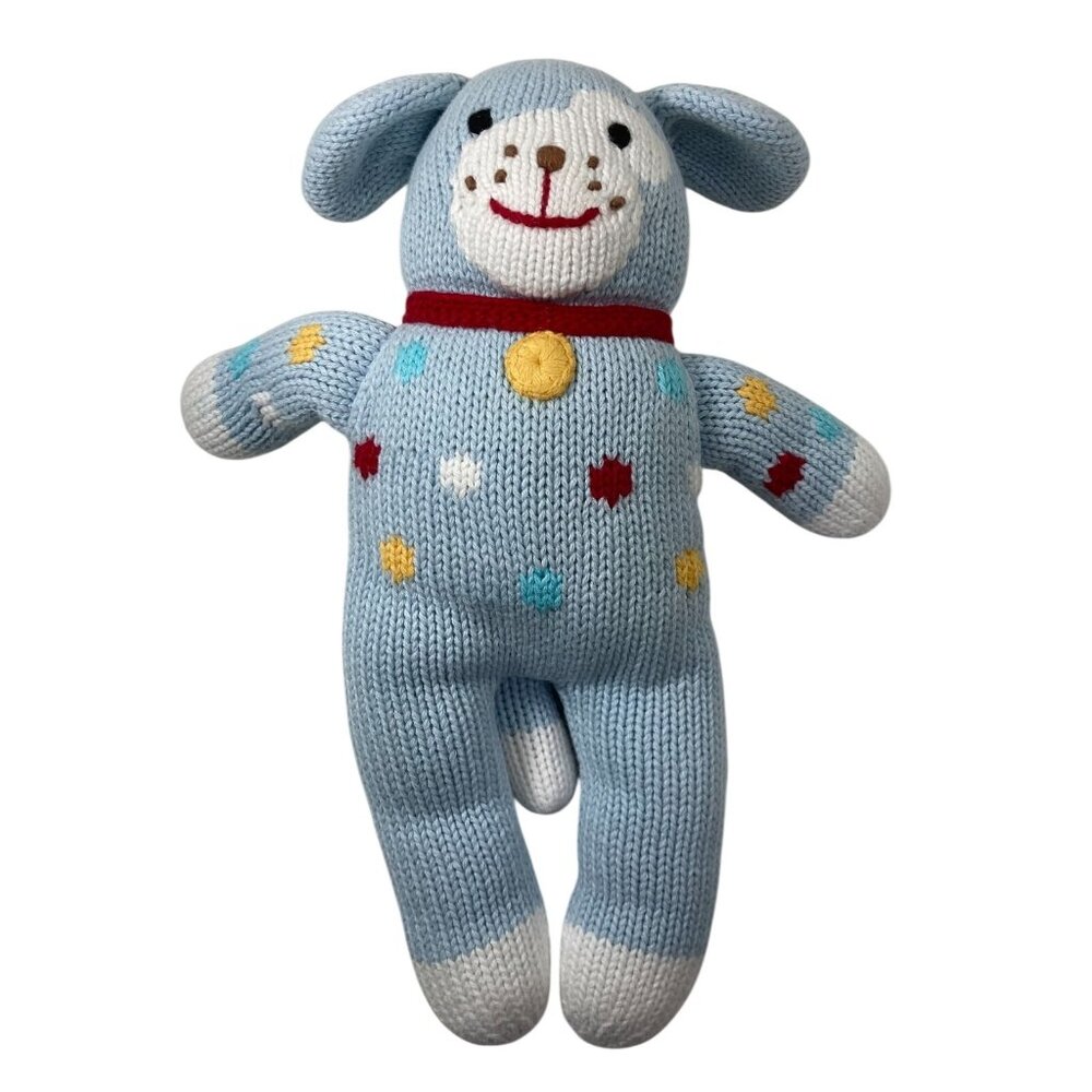 Zubels Bruno Blue Dog Soft Toy Doll Stuffed Animal Organic Cotton Hand-Knit 11"